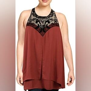 City Chic Lace Motif Halter Neckline with Back Tie and Split Tierd Detail